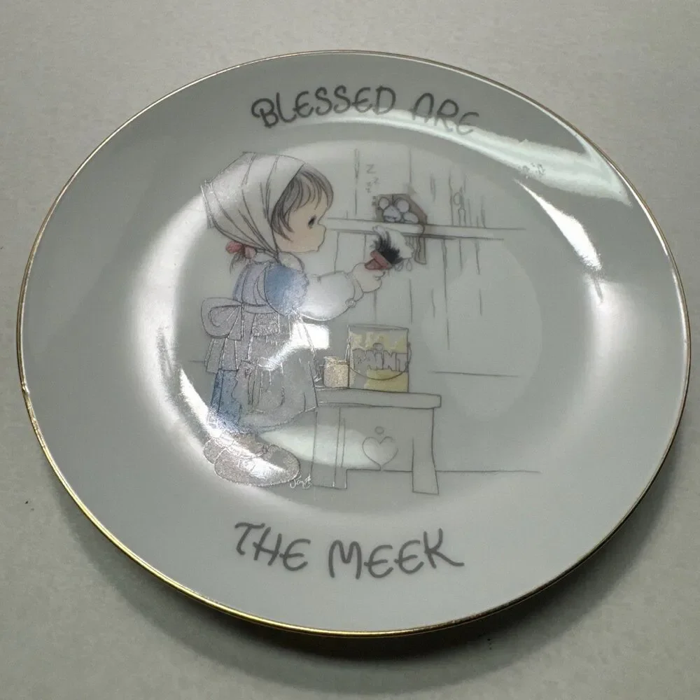 Set Of 4 Vintage 1999 Precious Moments Gold Trim Plates Enesco Blessed Are